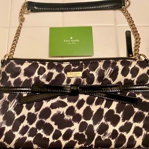 Kate Spade NEW SATIN AND PATENT LEATHER PURSE WITH GOLD CHAIN